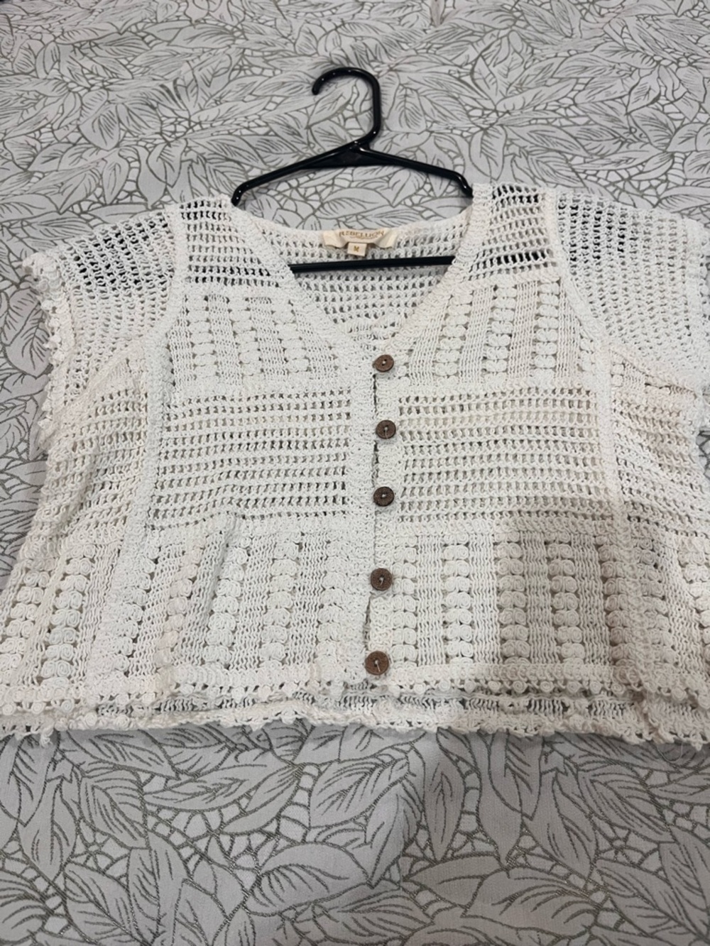Rebellion Cream Crochet Button-Front Crop Top